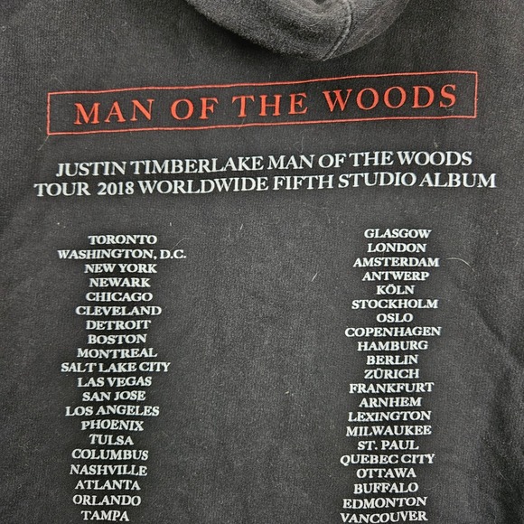 Justin Timberlake Man of the Woods 2018 Tour Hoodie Black Mens M - Picture 11 of 12